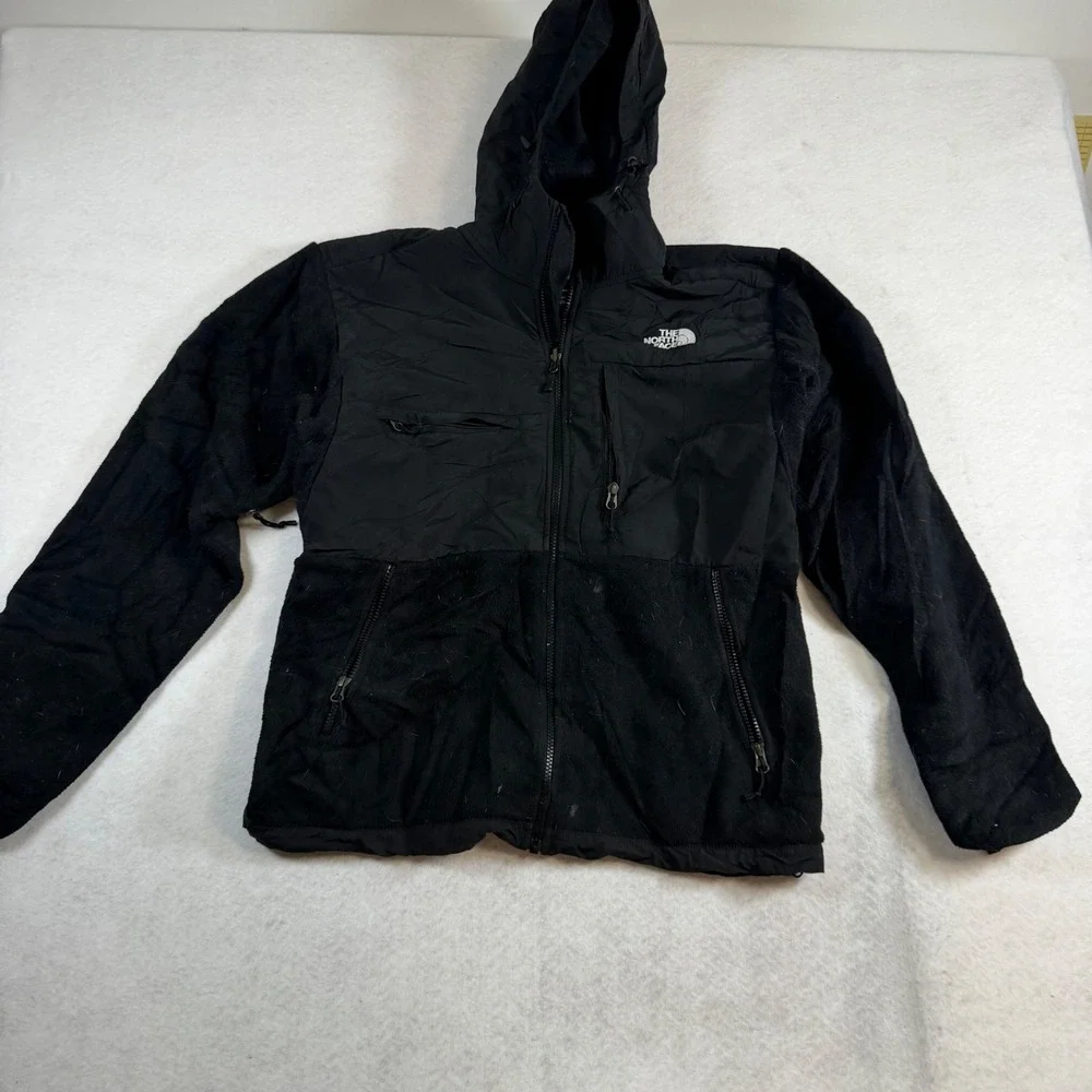 The North Face Mens Denali Fleece Hooded Jacket Black Full Zip Medium 8103